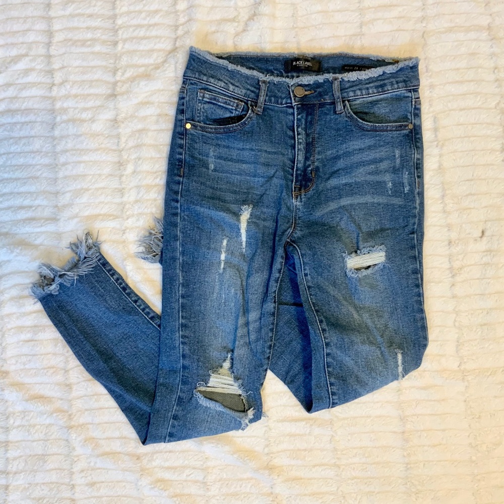 Black Label Frayed Hem Distressed Jeans